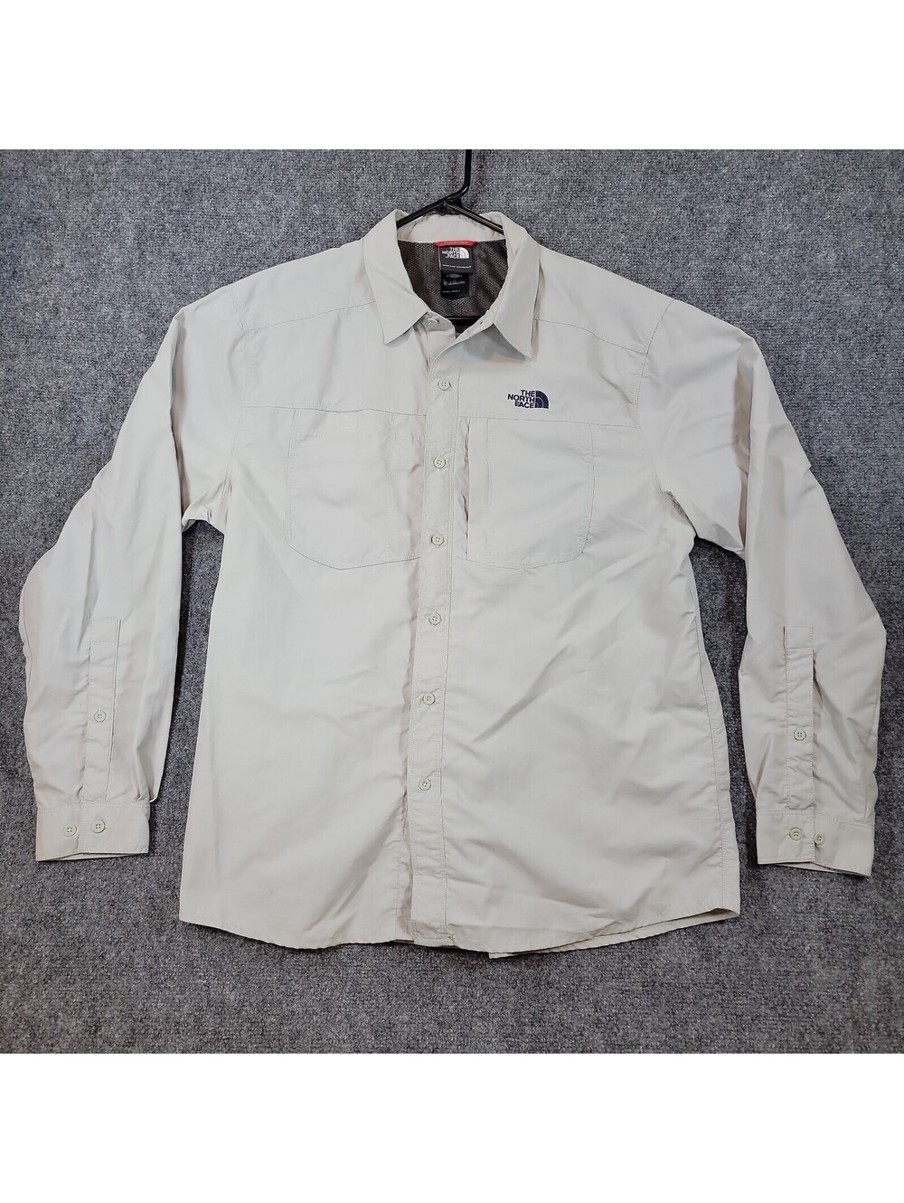 The North Face Paramount Hiking Shirt Mens Large Tan Nylon Long Sleeve Vent 493